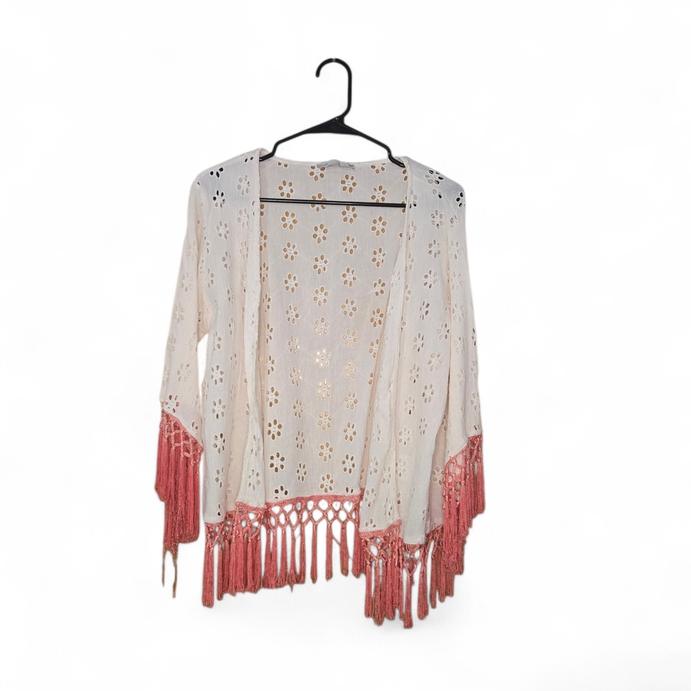 Elegant White and Pink Women's Cardigan